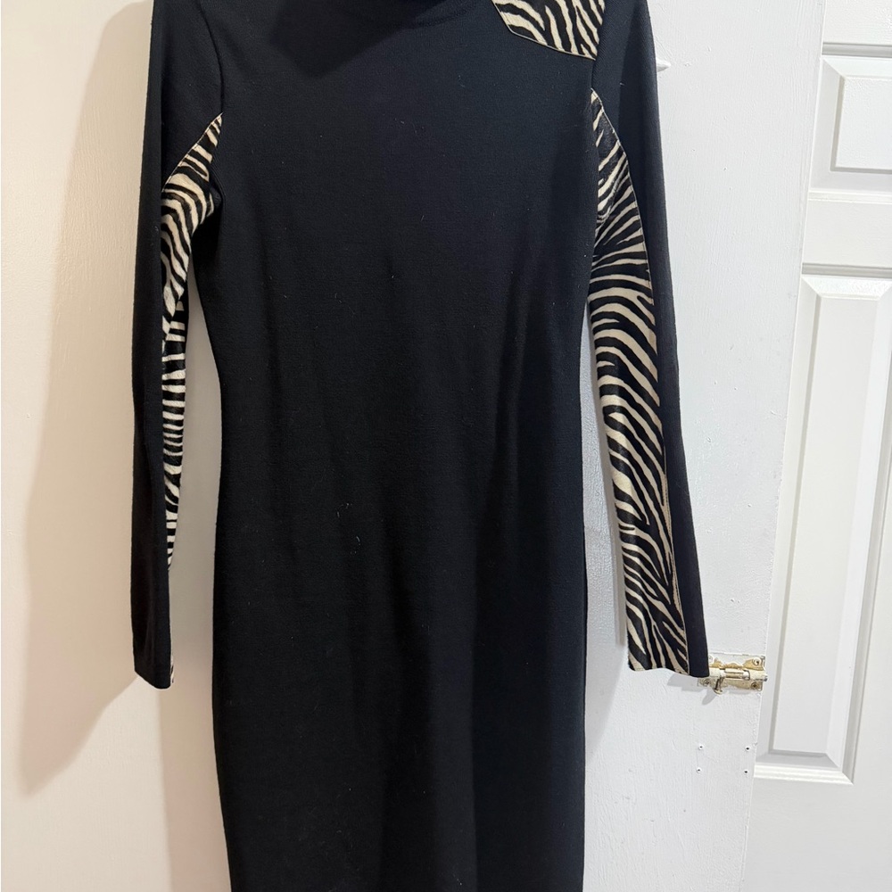 Blumarine Black Dress with Zebra Print Accents made Italy